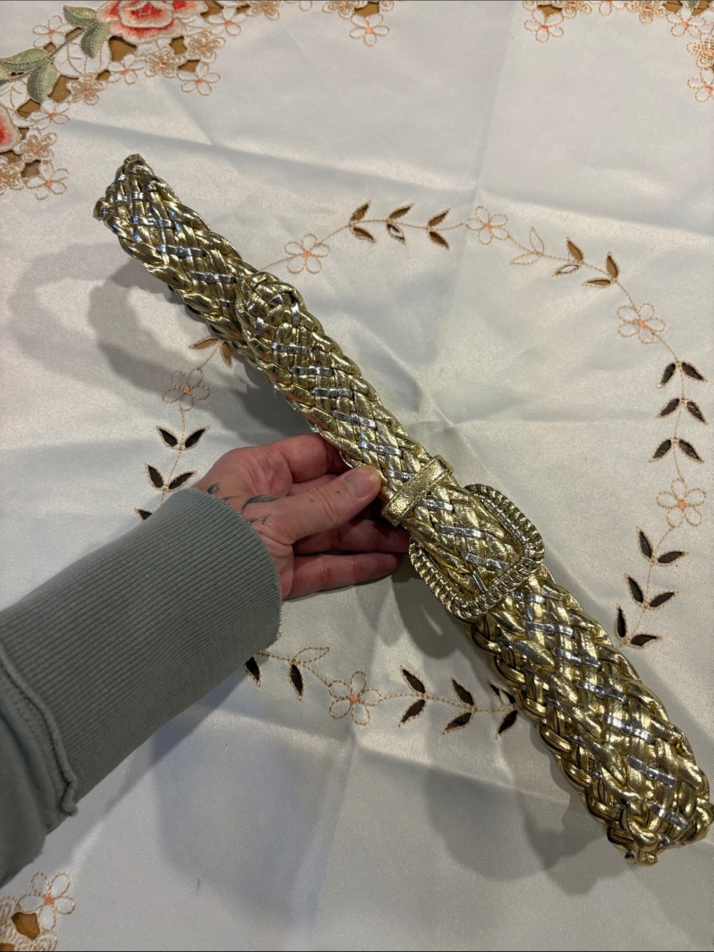 Gold Braided Metallic Belt with Decorative Buckle